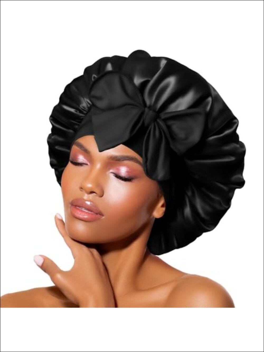 Satin Lined Sleep Bonnet with Tie Band Adjustable Non-Slip Hair Bonnet